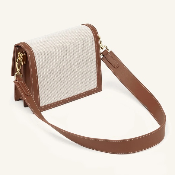 JW PEI Mini Flap Crossbody Beige Canvas & Vegan Camel Leather Trim Bag NWOT - Picture 3 of 15